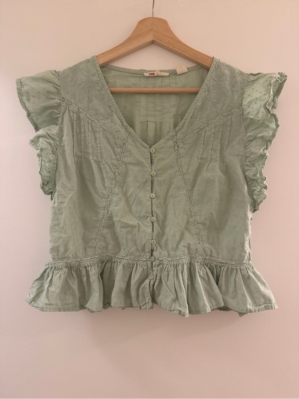 Levi's Mint Green Ruffle Hem Button-Up Blouse Size Small